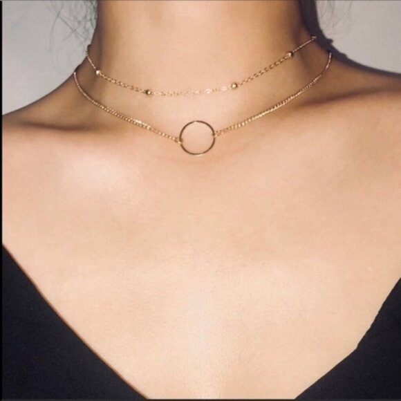 Double layer circle choker necklace - Picture 1 of 3